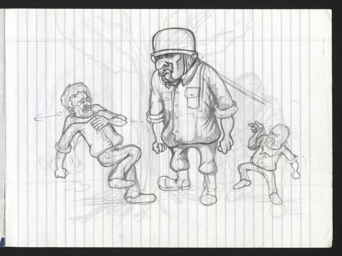  A Notebook of Caricature Sketches by Artist Mohammad Sabaaneh, al-Naqab Prison, 2013