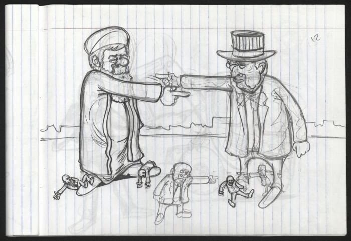 A Notebook of Caricature Sketches by Artist Mohammad Sabaaneh, al-Naqab Prison, May 2013