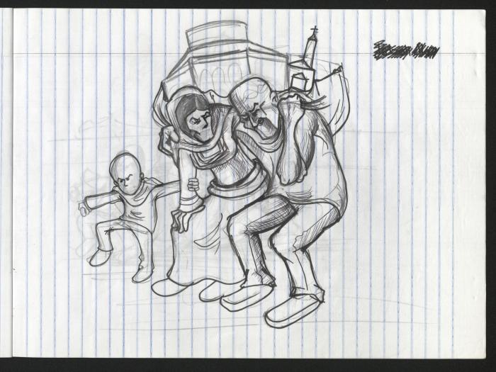  A Notebook of Caricature Sketches by Artist Mohammad Sabaaneh, al-Naqab Prison, 2013