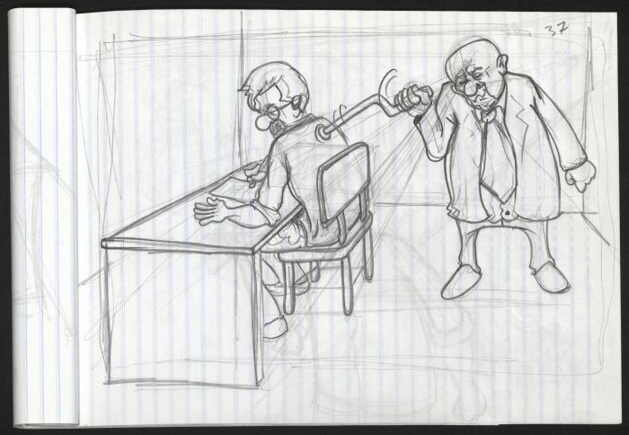 A Notebook of Caricature Sketches by Artist Mohammad Sabaaneh, al-Naqab Prison, May 2013