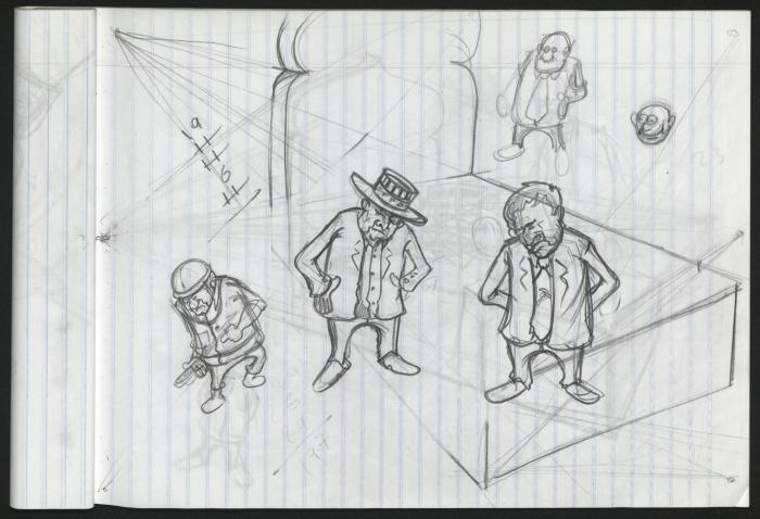A Notebook of Caricature Sketches by Artist Mohammad Sabaaneh, al-Naqab Prison, May 2013