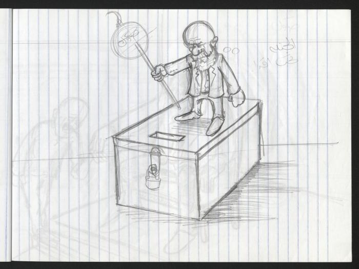  A Notebook of Caricature Sketches by Artist Mohammad Sabaaneh, al-Naqab Prison, 2013