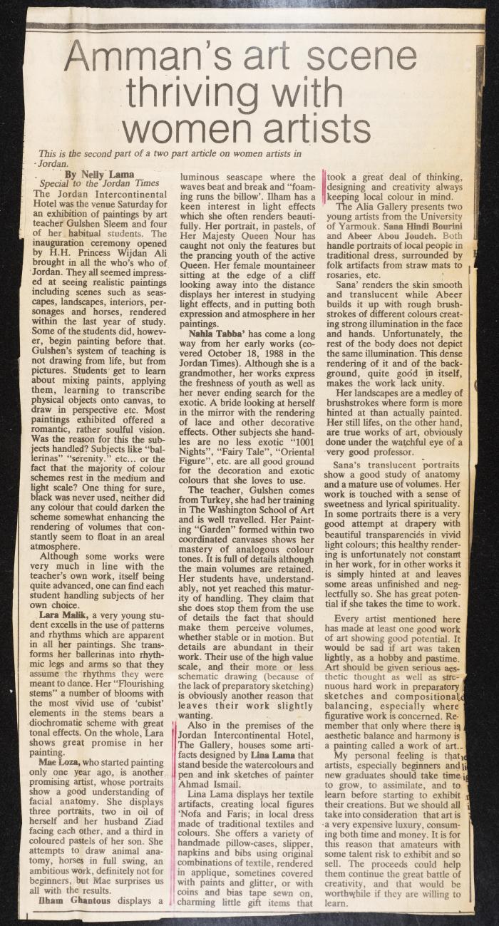 Article on the Thriving of Jordan's Art Scene, Amman