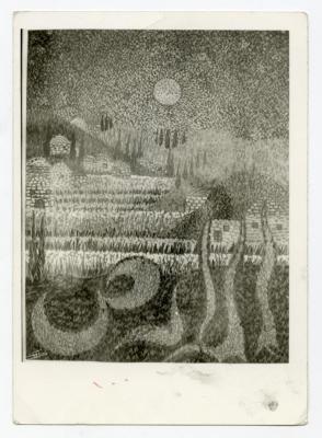A photograph of a painting by the artist Taleb Dweik, 1986