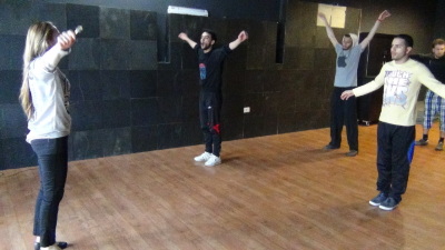 Vocals training for the students of the Drama Academy affiliated with Al-Kasaba Theatre in 2014