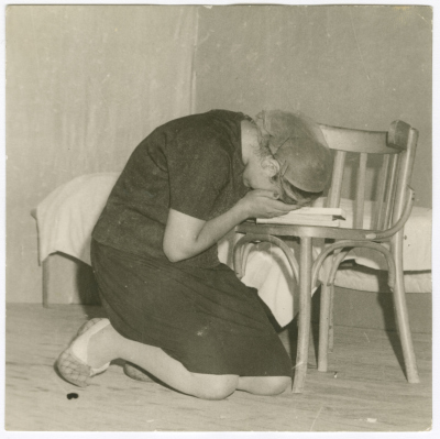 Hanan al-Qasim Playing a Role in the "Who Is Responsible" Play, Jerusalem, August 1974