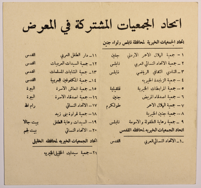 A Pamphlet for the Charitable Associations Product Exhibition in al-Quds in 1979