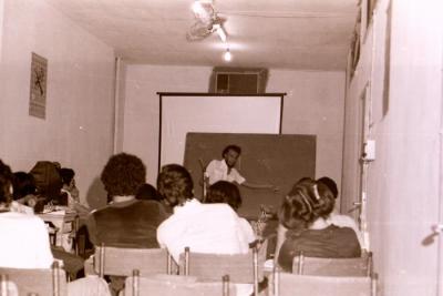 Mustafa al-Hilaj during one of his lectures, Beirut, 1978