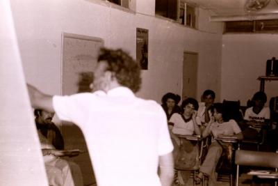 Mostafa Al-Halaj during one of his lectures in Beirut,1978