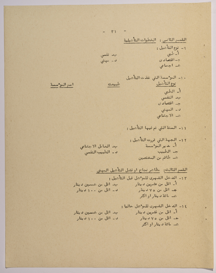 A Research Paper Entitled “Vocational Rehabilitation for people with disabilities in Social Welfare Institutions in the West Bank and Gaza” Presented During the Second Palestinian Social Conference for People with Disabilities 1981