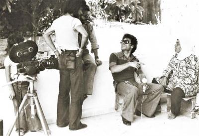 A shot during the filming of an interview for Tal al-Za