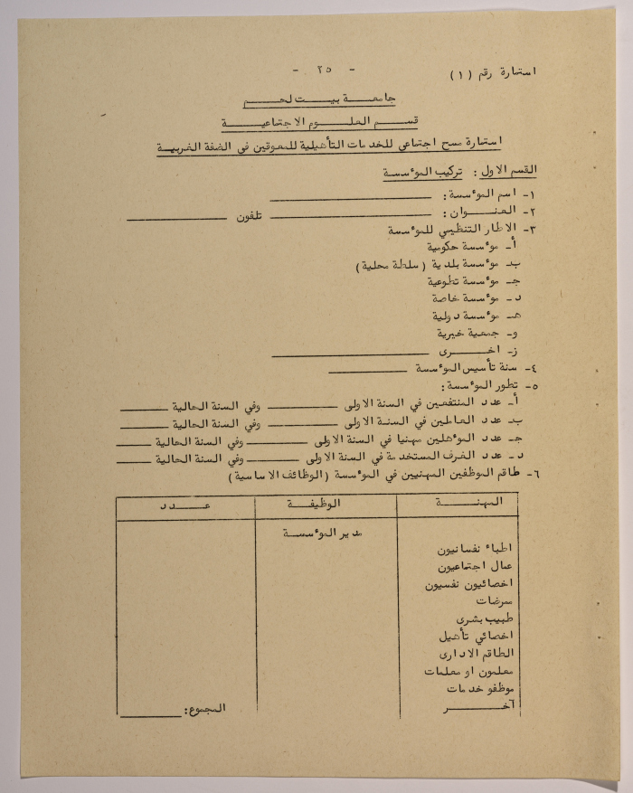 A Research Paper Entitled “Vocational Rehabilitation for people with disabilities in Social Welfare Institutions in the West Bank and Gaza” Presented During the Second Palestinian Social Conference for People with Disabilities 1981