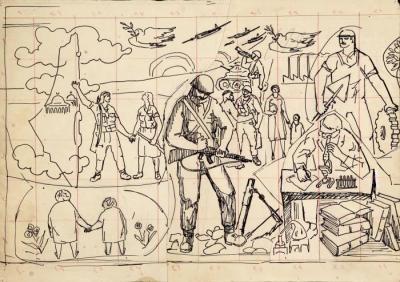 A sketch for a mural designed by Mahmoud Hammad, Damascus, 1962