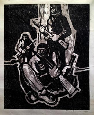 صورة لعمل فني من تصميم الفنان محمود حماد، دمشق، 1966