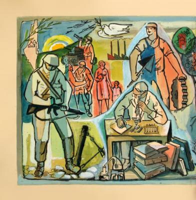 A part of the sketch for a mural designed by Mahmoud Hammad, Damascus, 1962