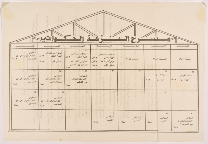 The Program of The Palestinian National Theatre El Hakawati Al- Nuzha During May 1984 