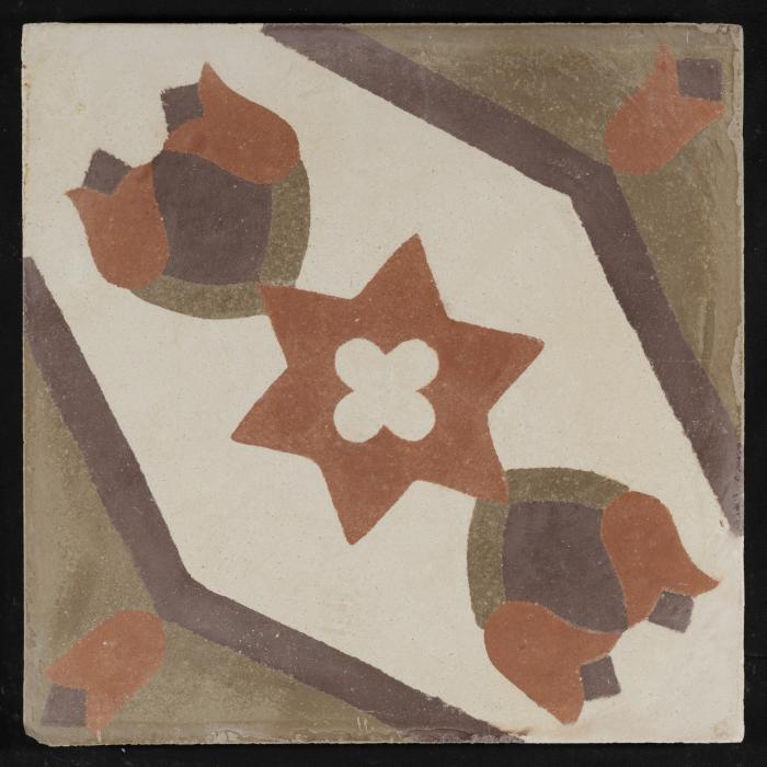 A Coloured Cement Tile and the Mold Used to Manufacture It , “The Flowers,” 1930s