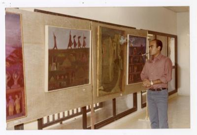 An exhibition by artist Tayseer Barakat at Birzeit University, 1980s