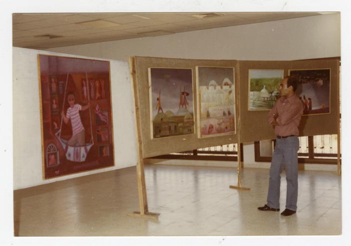 An exhibition by artist Tayseer Barakat at Birzeit University, 1980s