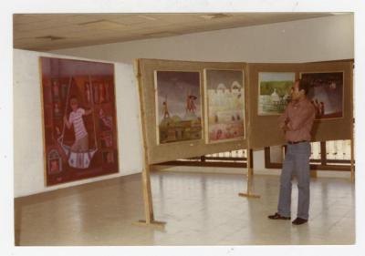 An exhibition by artist Tayseer Barakat at Birzeit University, 1980s