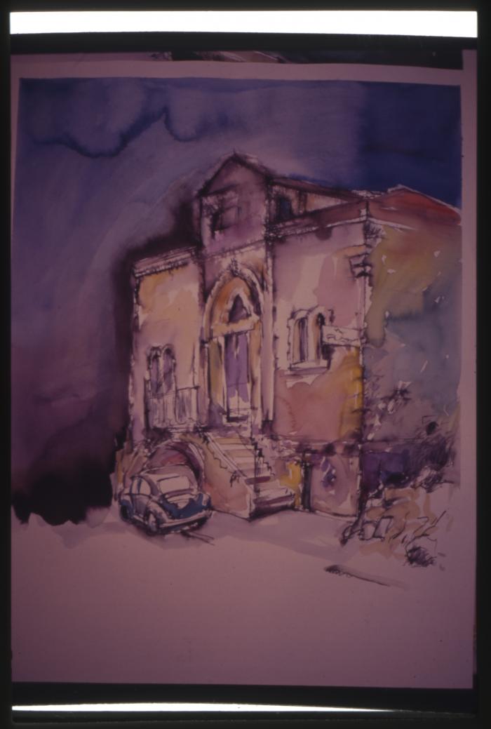 A photograph of a painting with watercolors designed by Husni Radwan