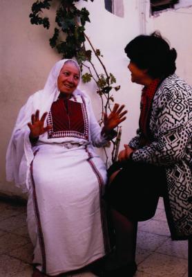 Widad Kawar with a Woman from Jabal el-Hussein camp, Jordan 