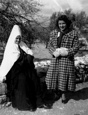 Widad Kawar with a Woman Wearing a Traditional Custom, Bethlehem, 1958