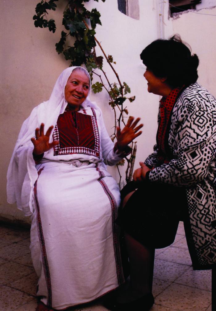 Widad Kawar with a Woman from Jabal el-Hussein camp, Jordan 