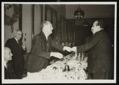 Ismat al-Dajani shaking hands with someone, Jerusalem, 1965