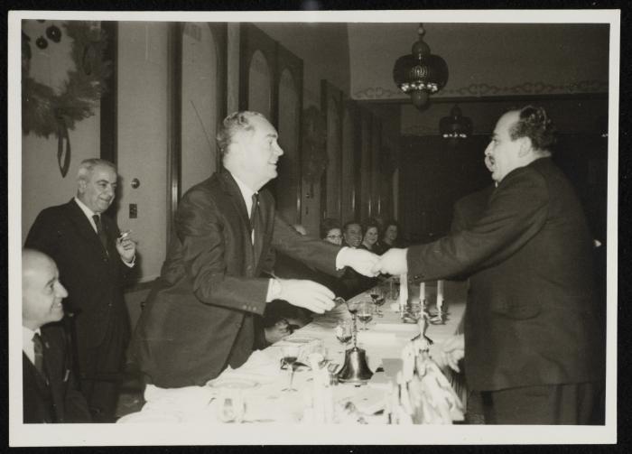 Ismat al-Dajani shaking hands with someone, Jerusalem, 1965