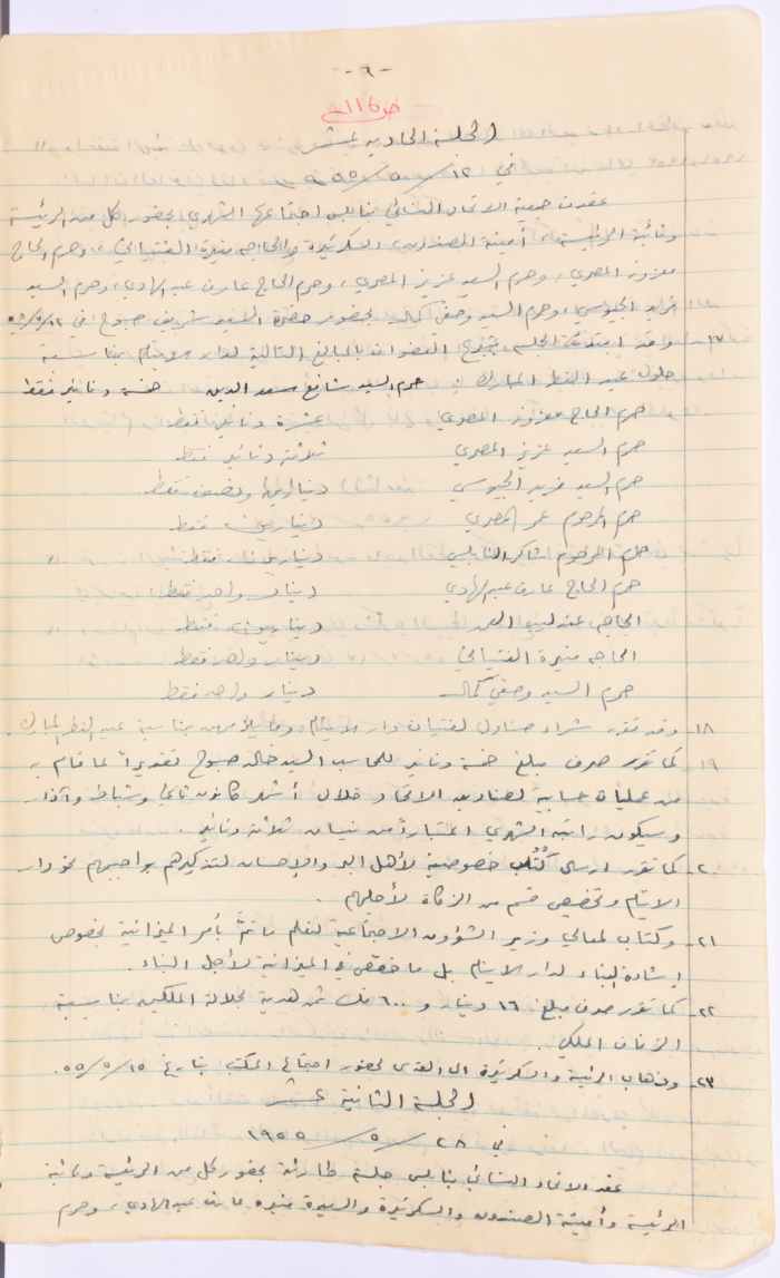 محضر اجتماع الهيئة الإدارية لجمعية الاتحاد النسائي العربي، نابلس، 1955