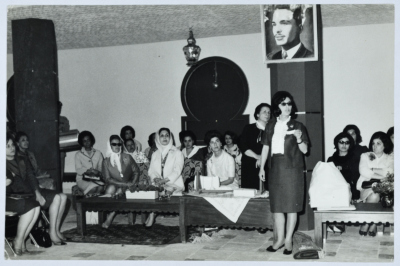 Queen Zein al-Sharaf and Princess Muna with Zalekha Shuhab at the opening ceremony of the Arab Women Union Society office in Jerusalem