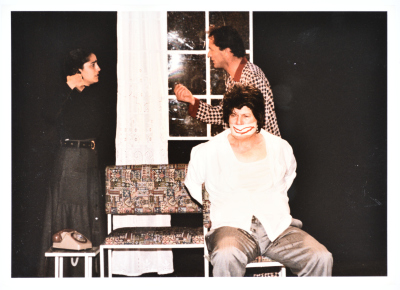 The theatrical performance of "Death and the Maiden" at Al-Kasaba Theatre and Cinematheque