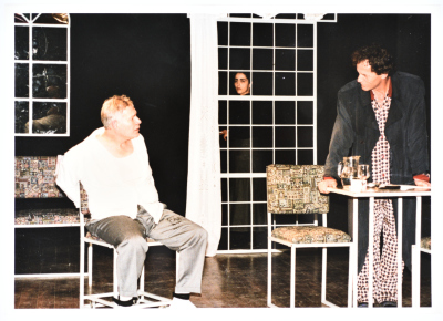 The theatrical performance of "Death and the Maiden" at Al-Kasaba Theatre and Cinematheque