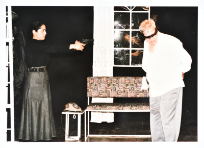 The theatrical performance of "Death and the Maiden" at Al-Kasaba Theatre and Cinematheque