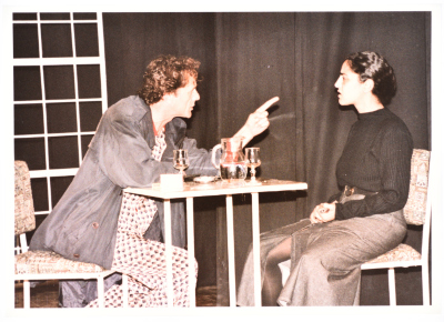 The theatrical performance of "Death and the Maiden" at Al-Kasaba Theatre and Cinematheque