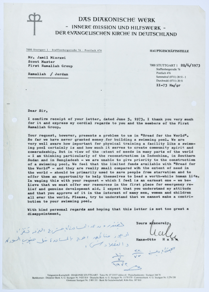 An Apology Letter to the Scout Master of Sareyyet Ramallah-First Ramallah Group (FRG) for Turning Down Their Request for Help