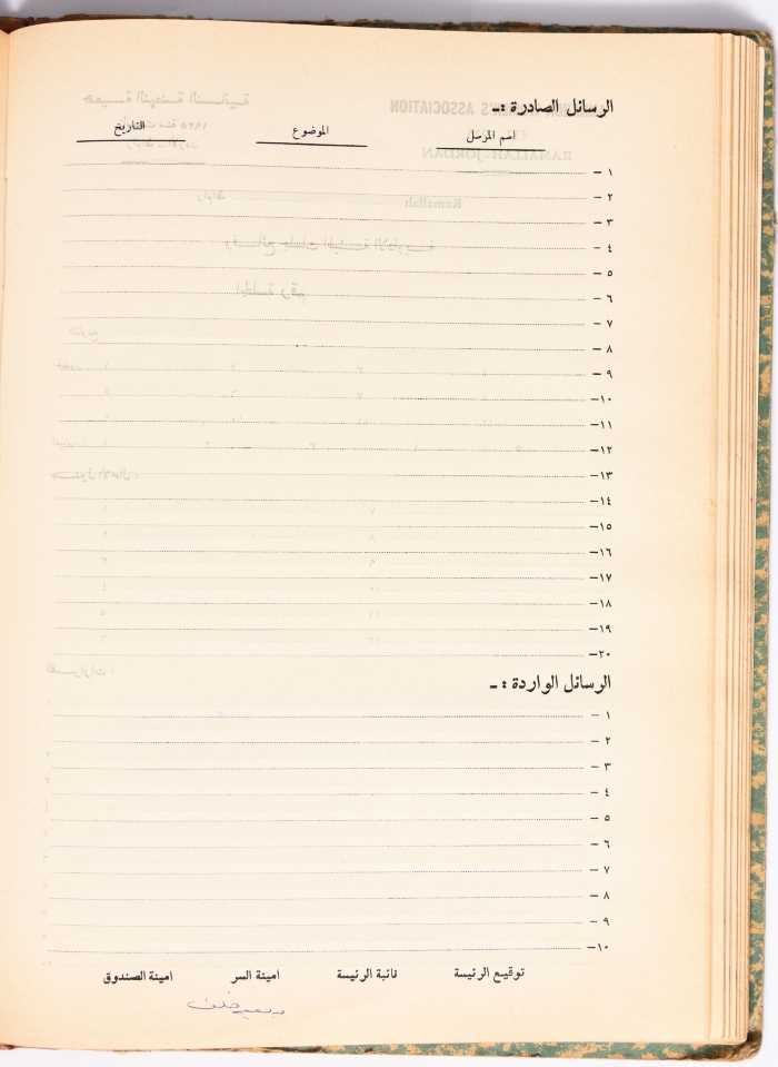 The Meeting Minutes of the Administrative Body of the Nahda Women's Association, Ramallah, 12 September 1982