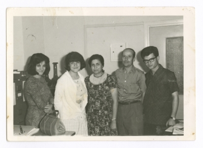 Maha El-Saca, Mussa Abu Dayyeh, Abu Riyad and Temam Shammout at Palestine Liberation Organization office
