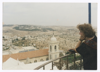 Maha El-Saca on a balcony overlooking the Nativity Church