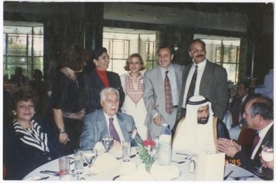 Maha El-Saca accompanied by a group of remarkable characters in a heritage conference held in Abu Dhabi