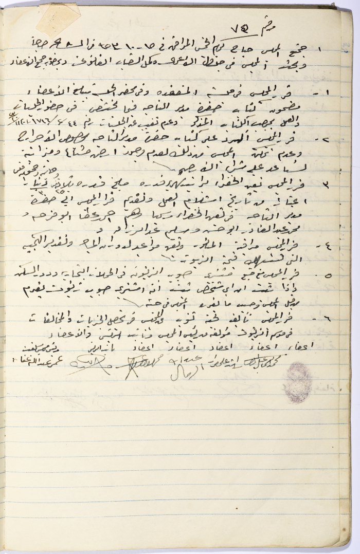 The Minutes of Session No. 75 of the Salfit Municipal Council, 15 October 1953