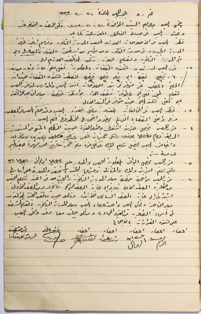 The Minutes of Session No. 80 of the Salfit Municipal Council, 21 November 1953