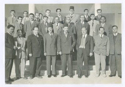 A Photograph of the Teaching and Administrative Staff of an UNRWA School in Gaza with Jeryes Abu Rumman, 1950s