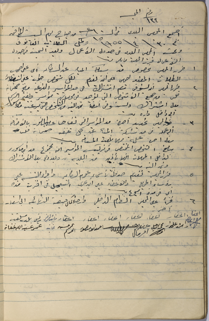 The Minutes of Session No. 134 of the Salfit Municipal Council, 30 April 1955