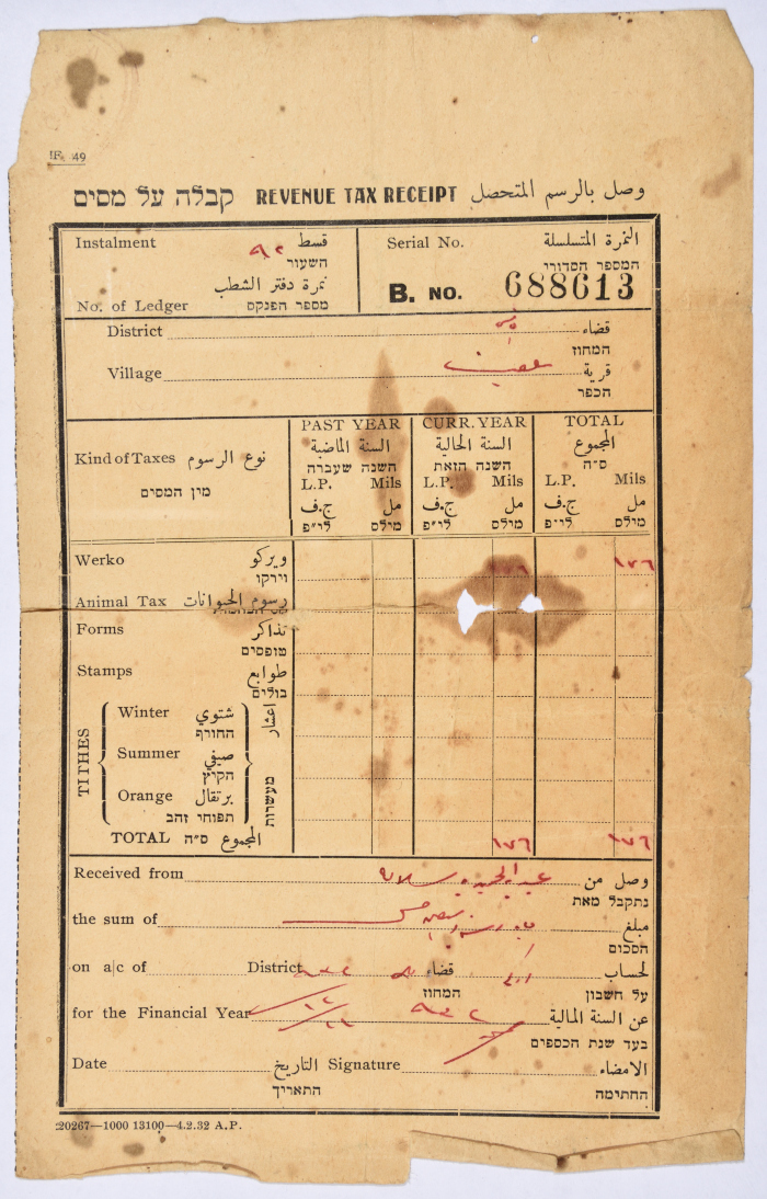 Tax Receipt from Abdel-Hameed Salameh, 1932 