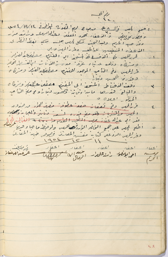 محضر جلسة مجلس بلدي سلفيت رقم 120، 14 كانون الأول 1954