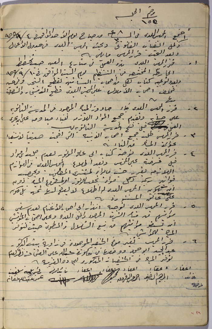 The Minutes of Session No. 154 of the Salfit Municipal Council, 4 September 1955