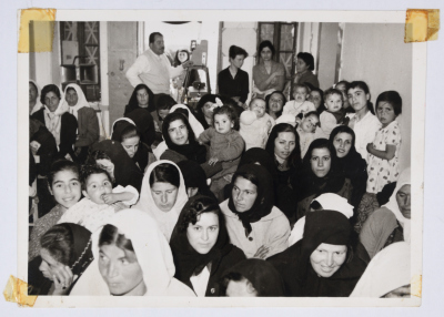 Women with their children at the medical clinic of the Arab Women Union Society in Jerusalem in the 1950s