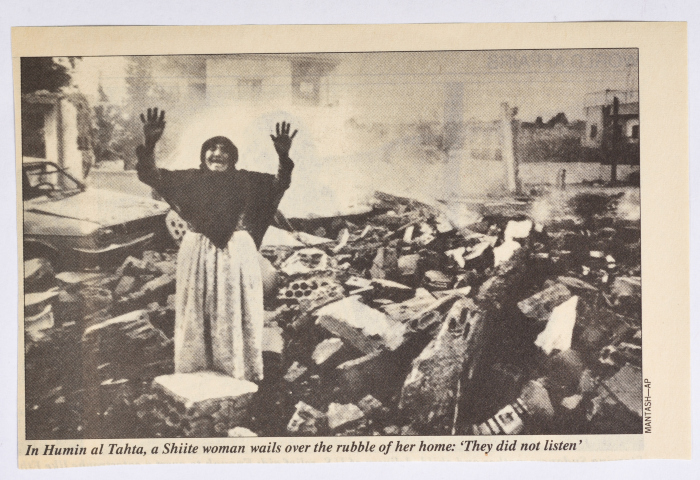 A Shiiti Woman over the Rubble of Her House, a Newspaper Clipping, 1982- 1988